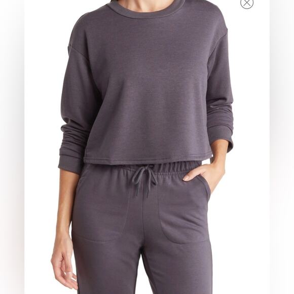 90 DEGREE BY REFLEX Solid Cropped Sweatshirt xl - Picture 2 of 3